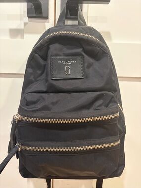 Marc Jacobs Black Nylon Backpack with Gold Zippers